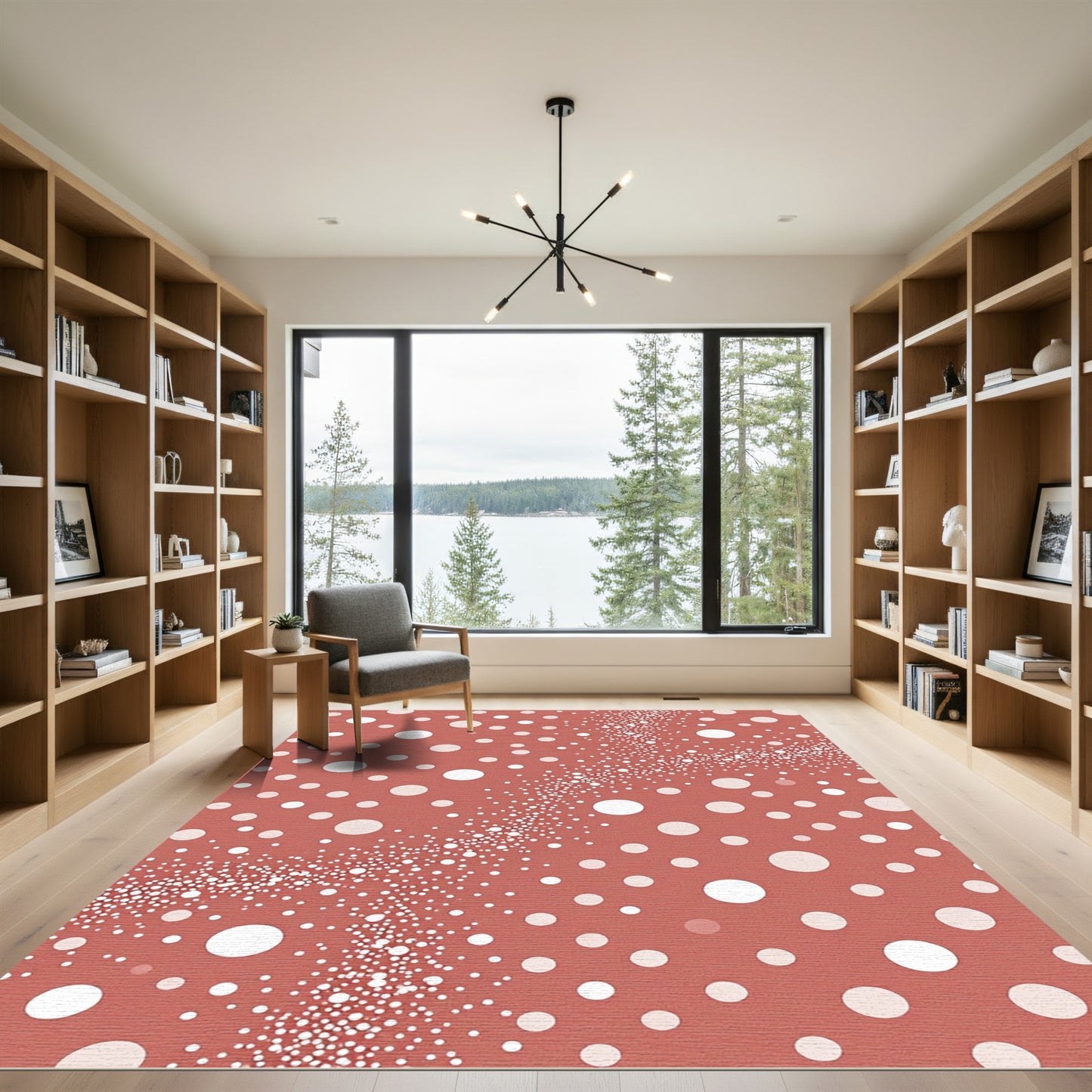 Coral White Polka Dot Cascade Rug