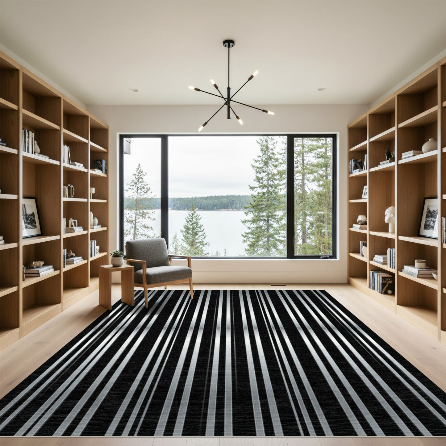 Minimalist Silver Vertical Stripes Rug