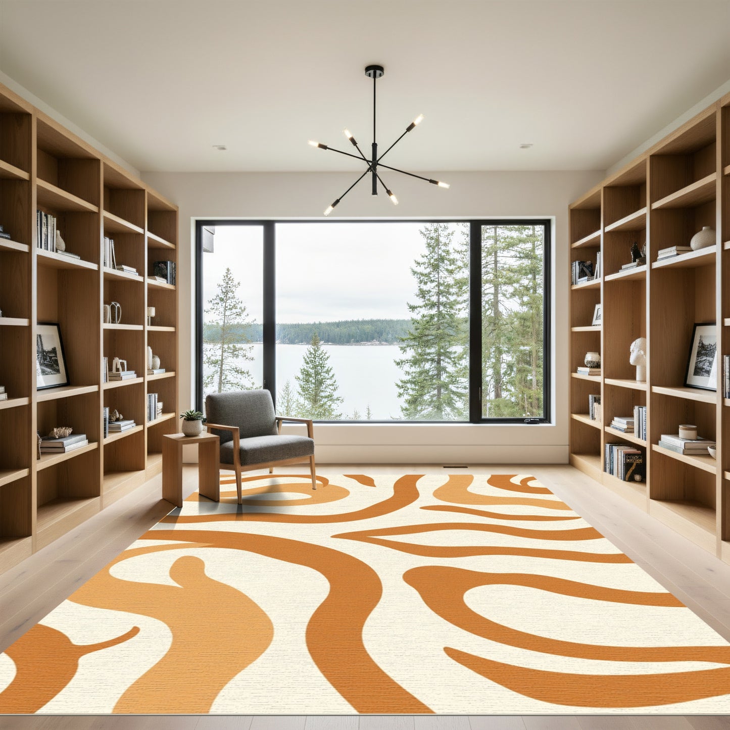 Earthy Orange Abstract Swirl Rug