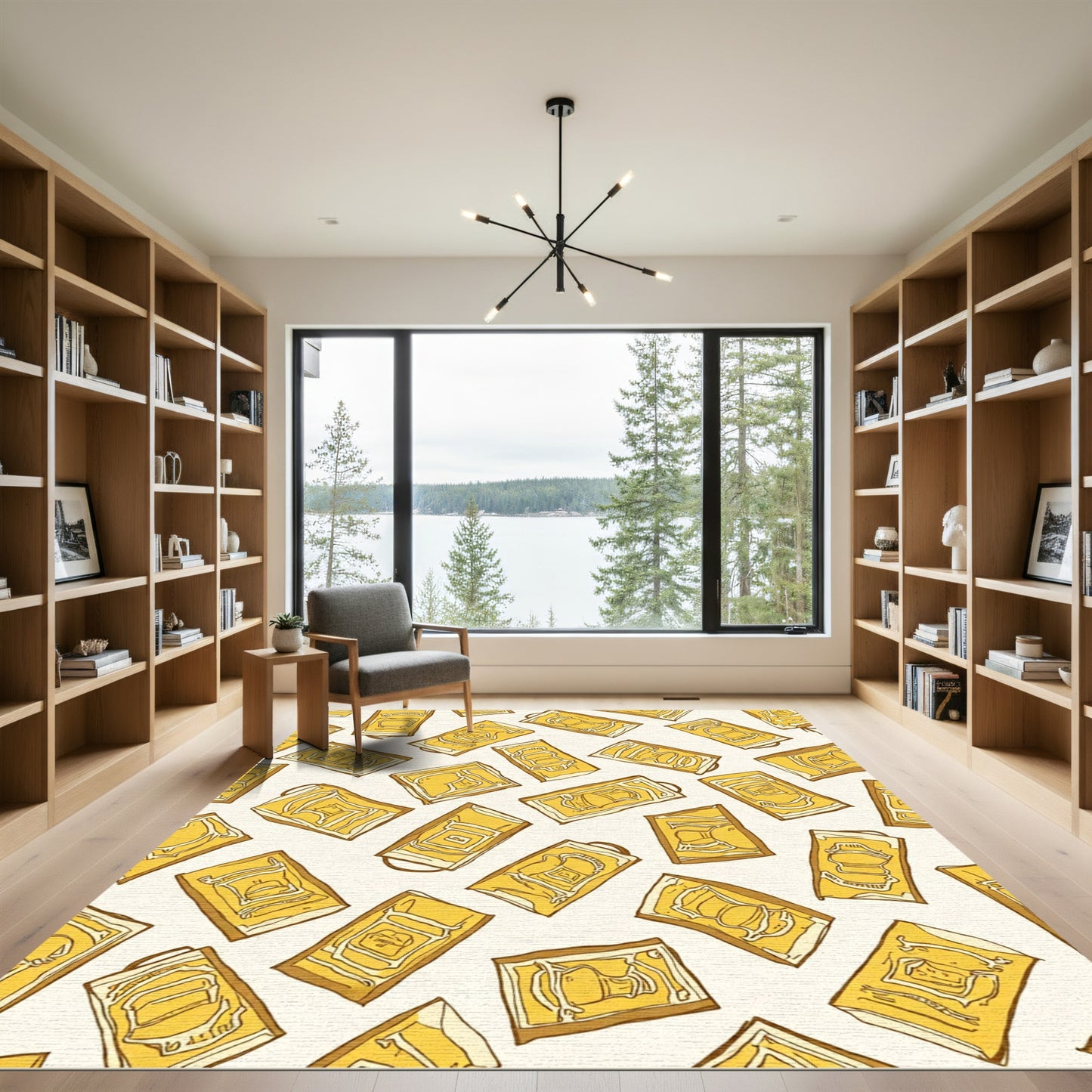 Golden Retro Illustrated Arch Rug