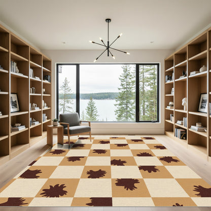 Brown Tan Abstract Checkerboard Rug