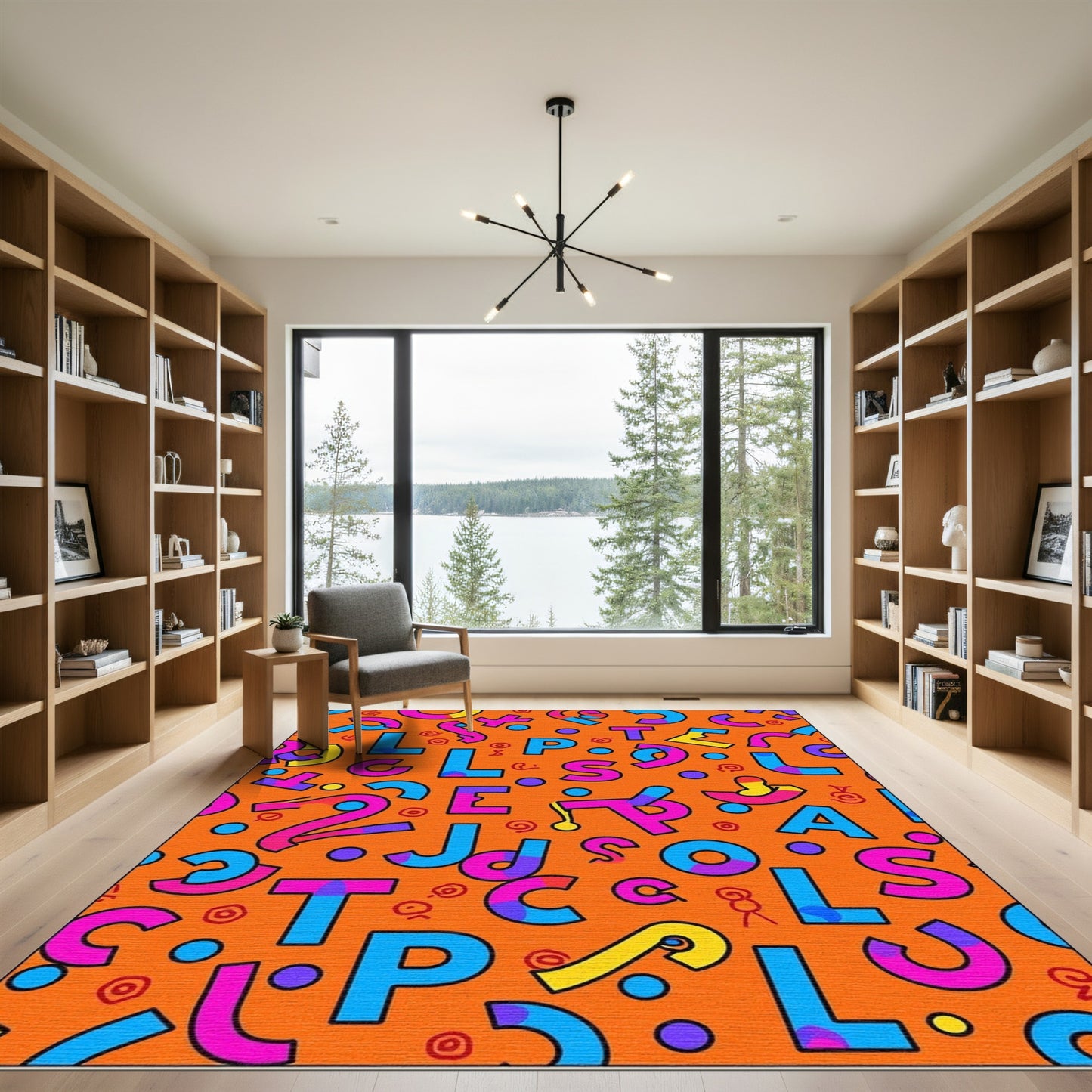 Retro Alphabet Graphic Orange Area Rug