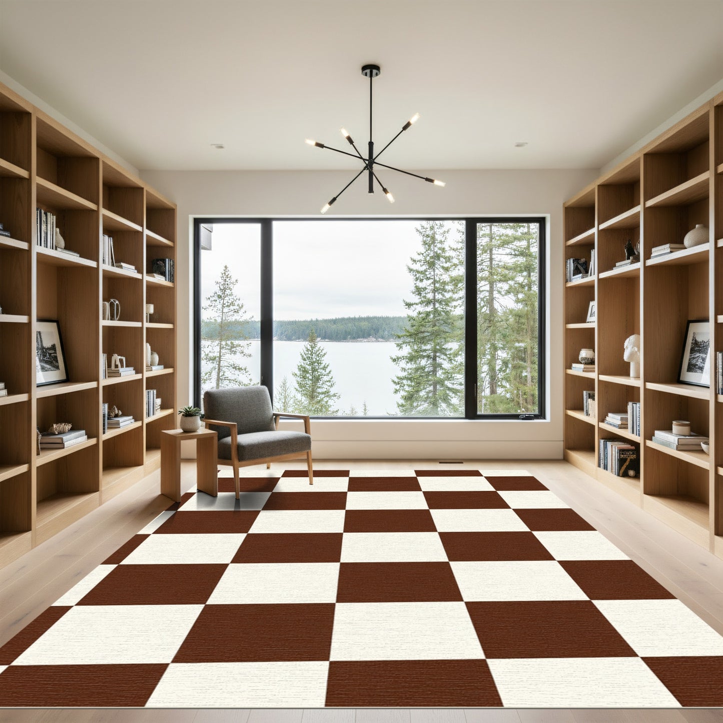Brown White Checkerboard Squares Rug