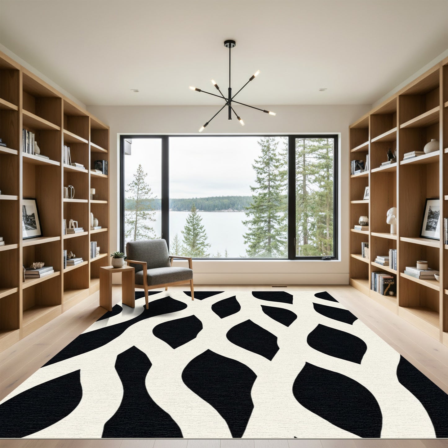 Black Ivory Interlocking Curve Rug