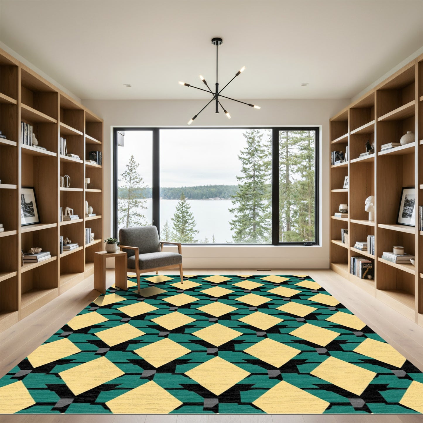Yellow Diamond Teal Lattice Rug