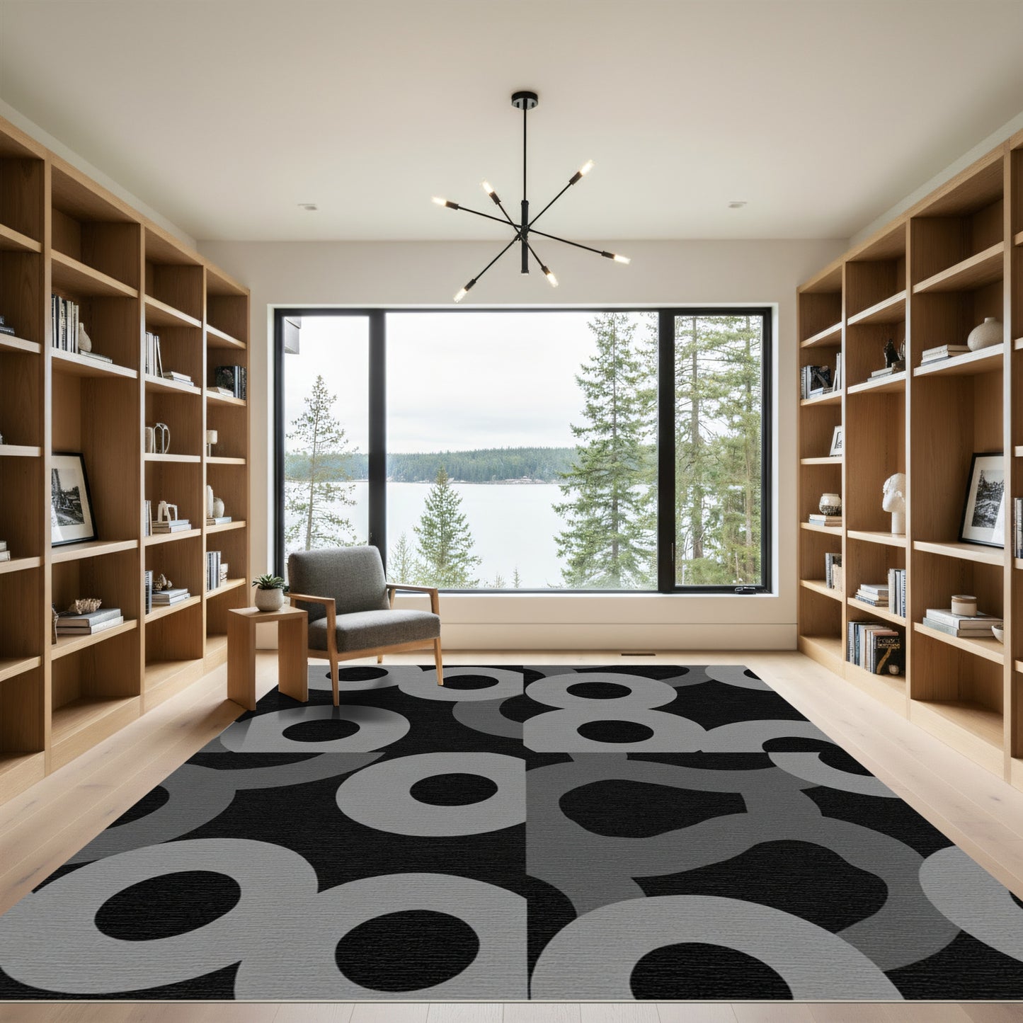 Gray Circular Elements Abstract Composition Rug