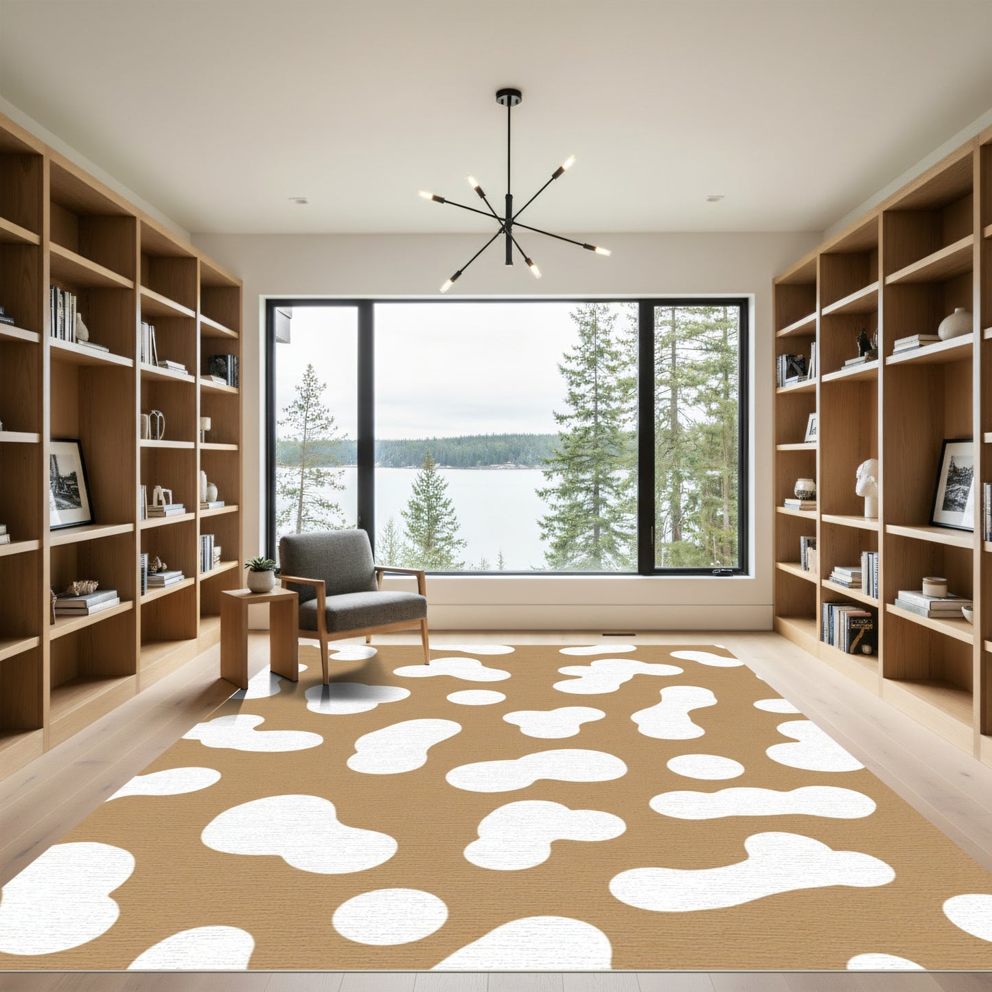 Tan White Organic Blob Rug