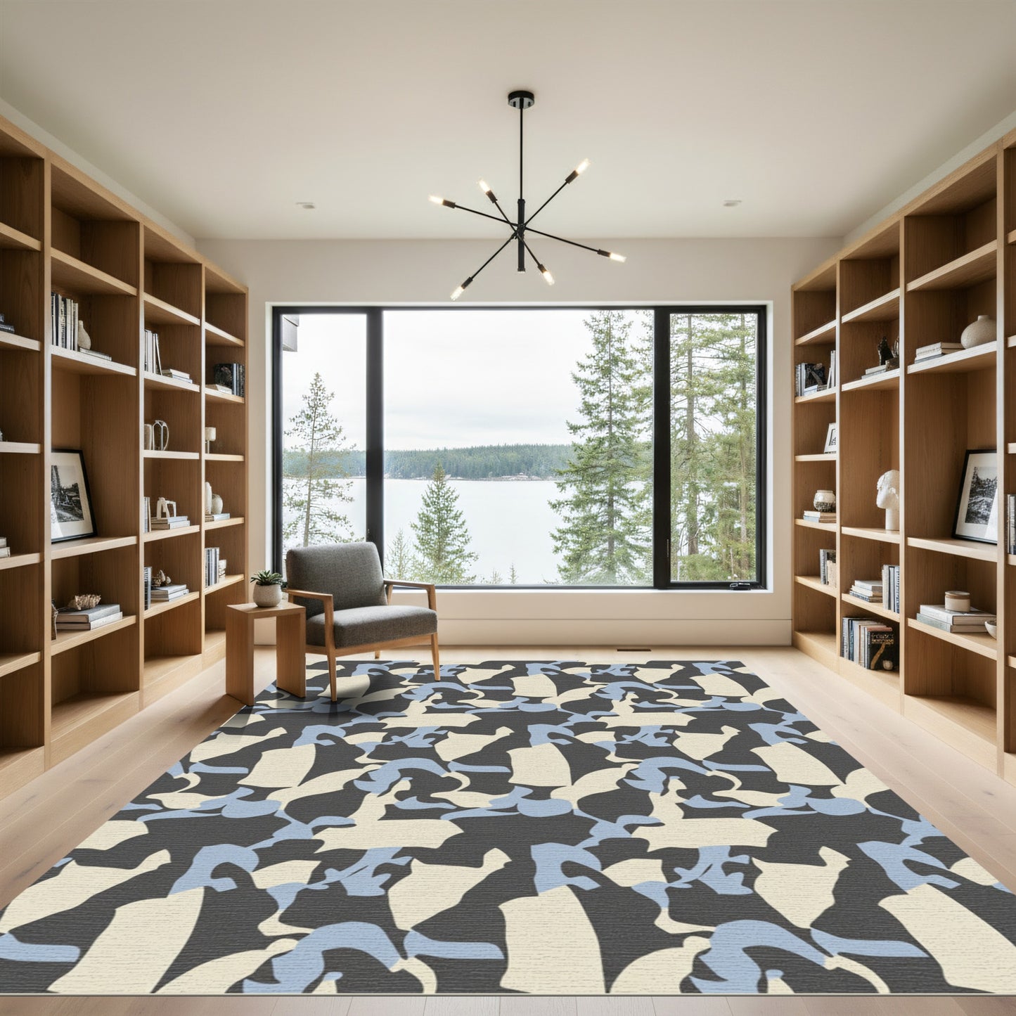 Abstract Slate Sky Cream Camouflage Rug