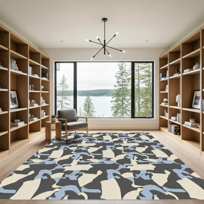 Abstract Slate Sky Cream Camouflage Rug