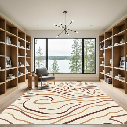 Earthy Tone Swirl Abstract Lines Rug