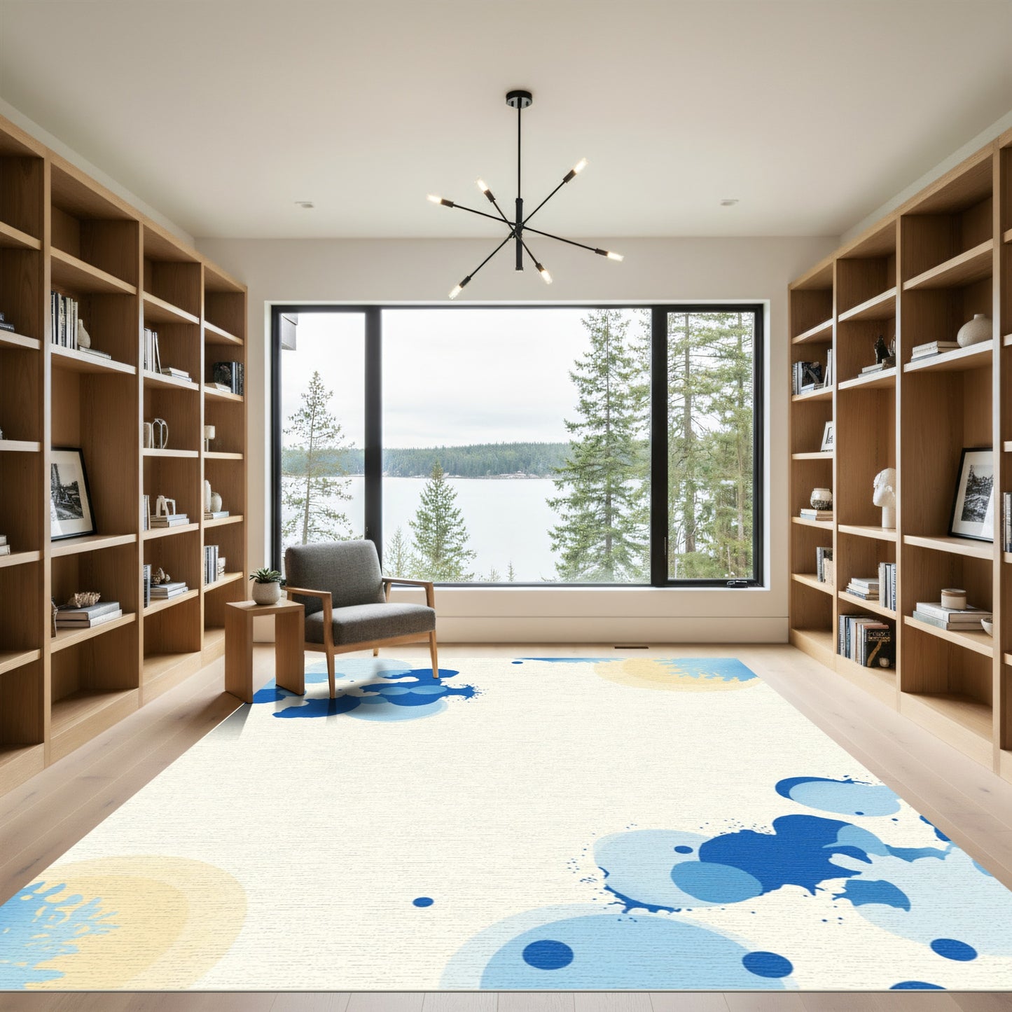 Abstract Blue Circles Watercolor Splatter Rug