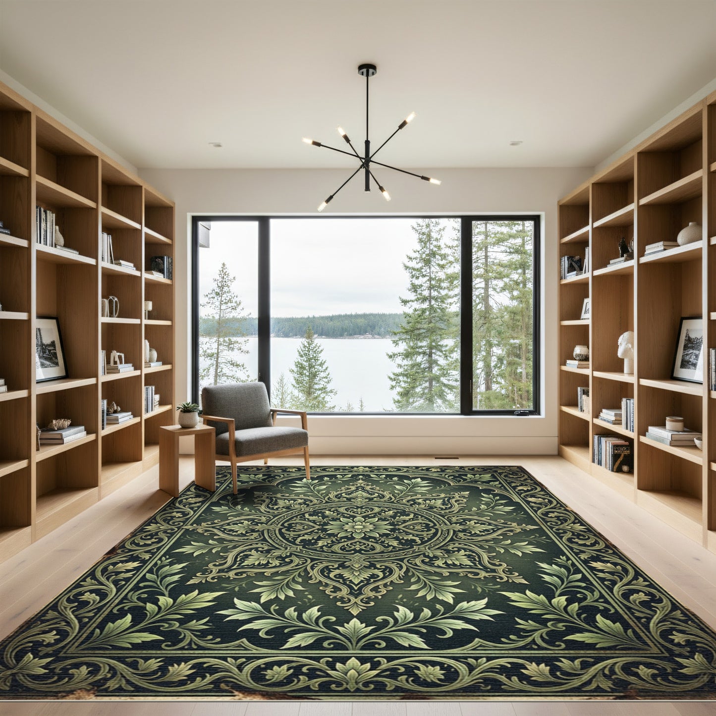 Elegant Verdant Foliated Floral Medallion Rug