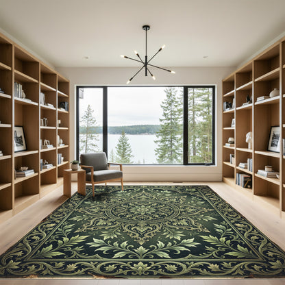 Elegant Verdant Foliated Floral Medallion Rug