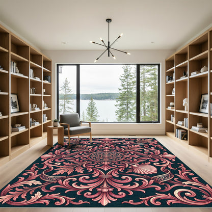 Ornate Pink Floral Acanthus Scroll Rug