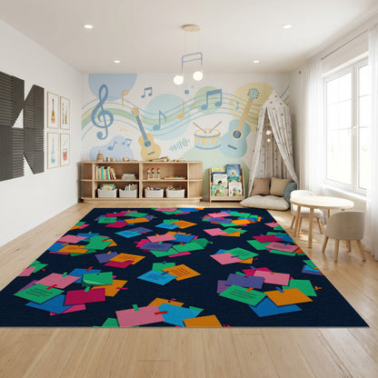 Whimsical Multicolor Sticky Notes Navy Rug