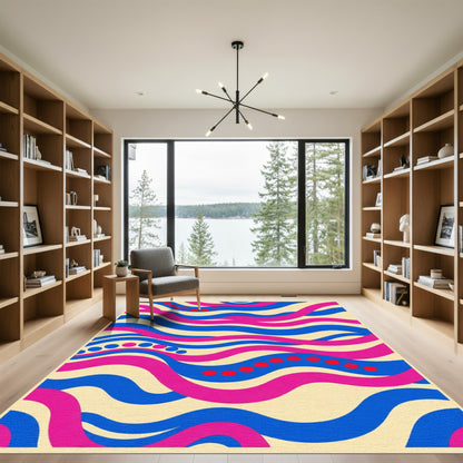 Retro Blue Pink Wave Dot Rug