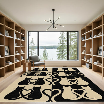 Minimalist Black and Cream Cat Heart Rug