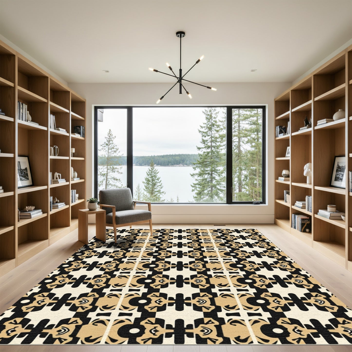 Eclectic Cream Black Geometric Repeat Rug