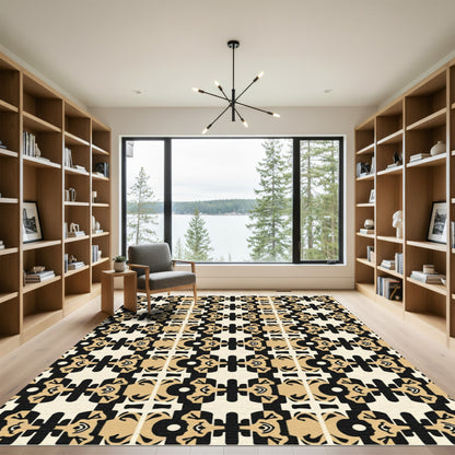 Eclectic Cream Black Geometric Repeat Rug