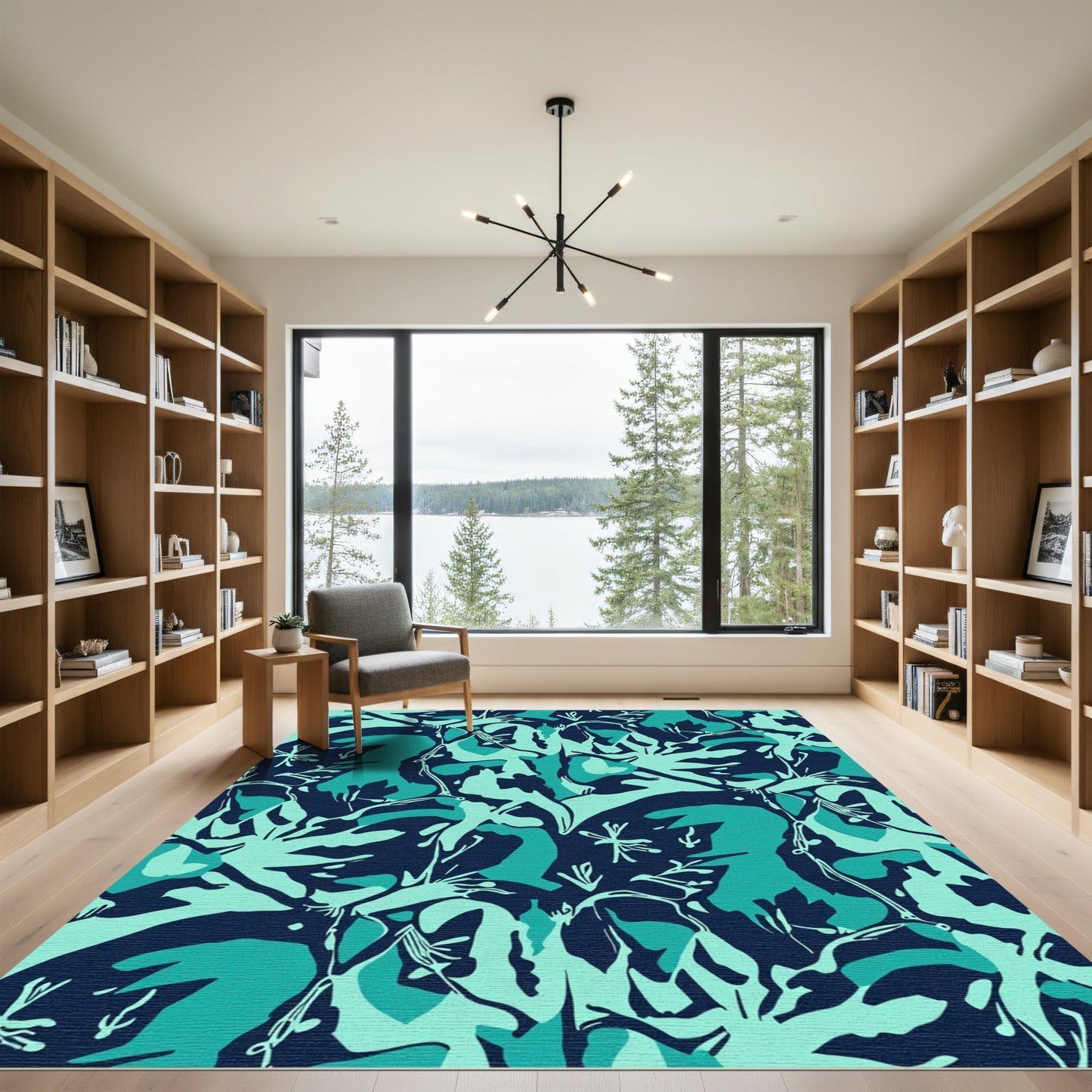 Aqua Blue Abstract Organic Shapes Rug