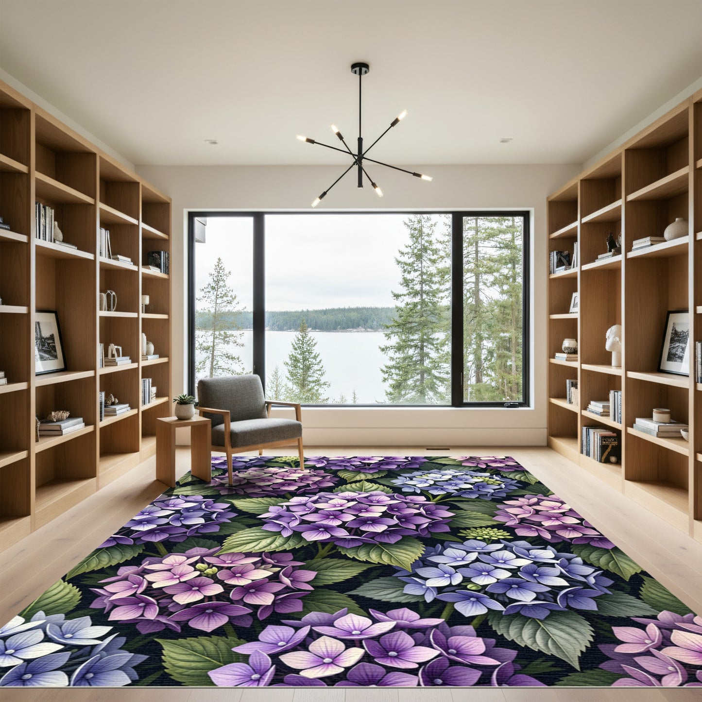 Lush Purple Hydrangea Botanical Illustration Rug