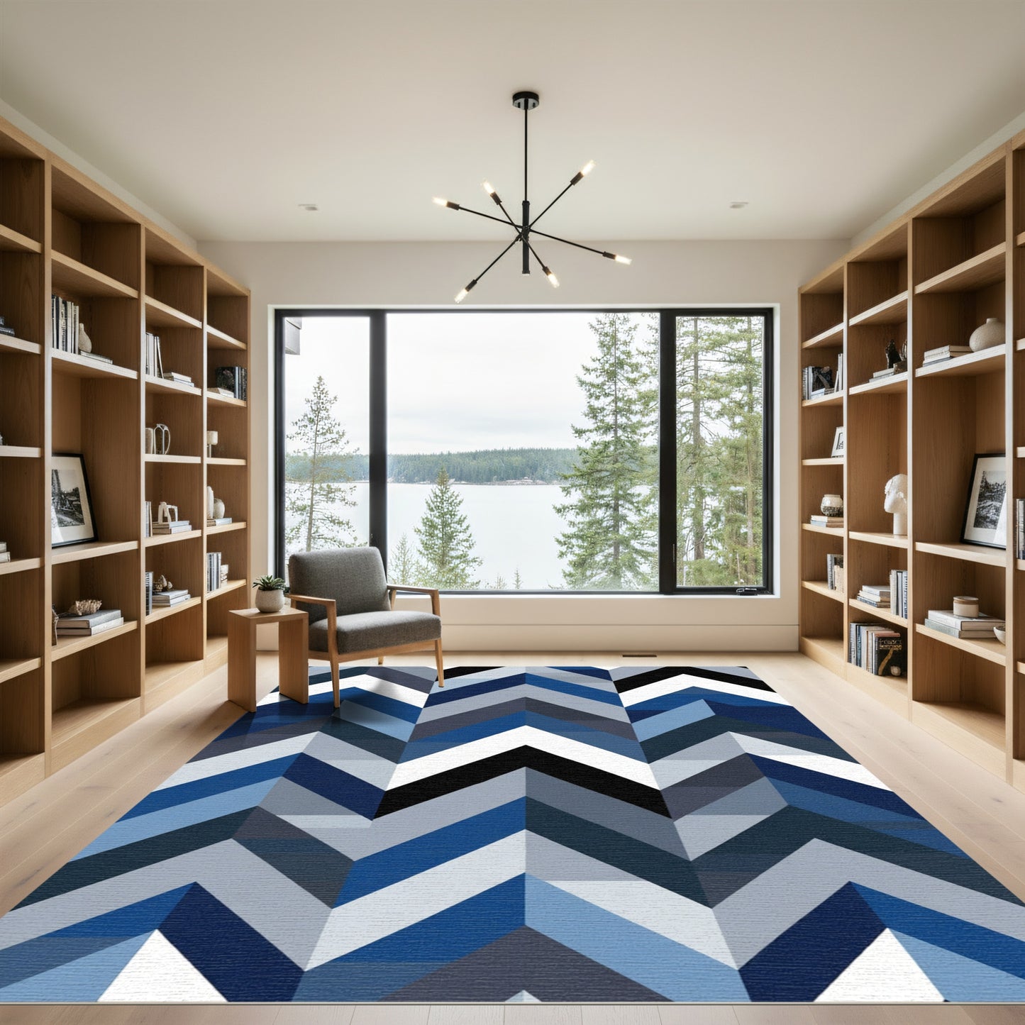 Chic Navy Blue Chevron Blocks Rug