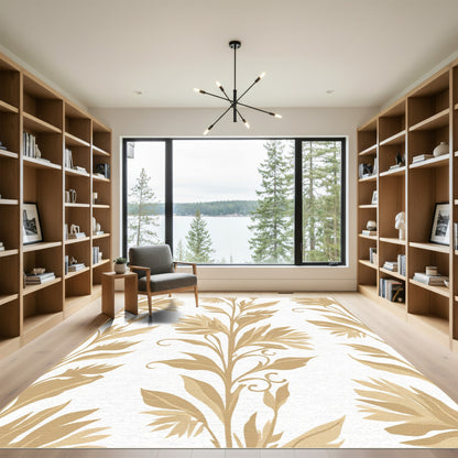 Golden Tropical Leaf Vertical Repeat Rug