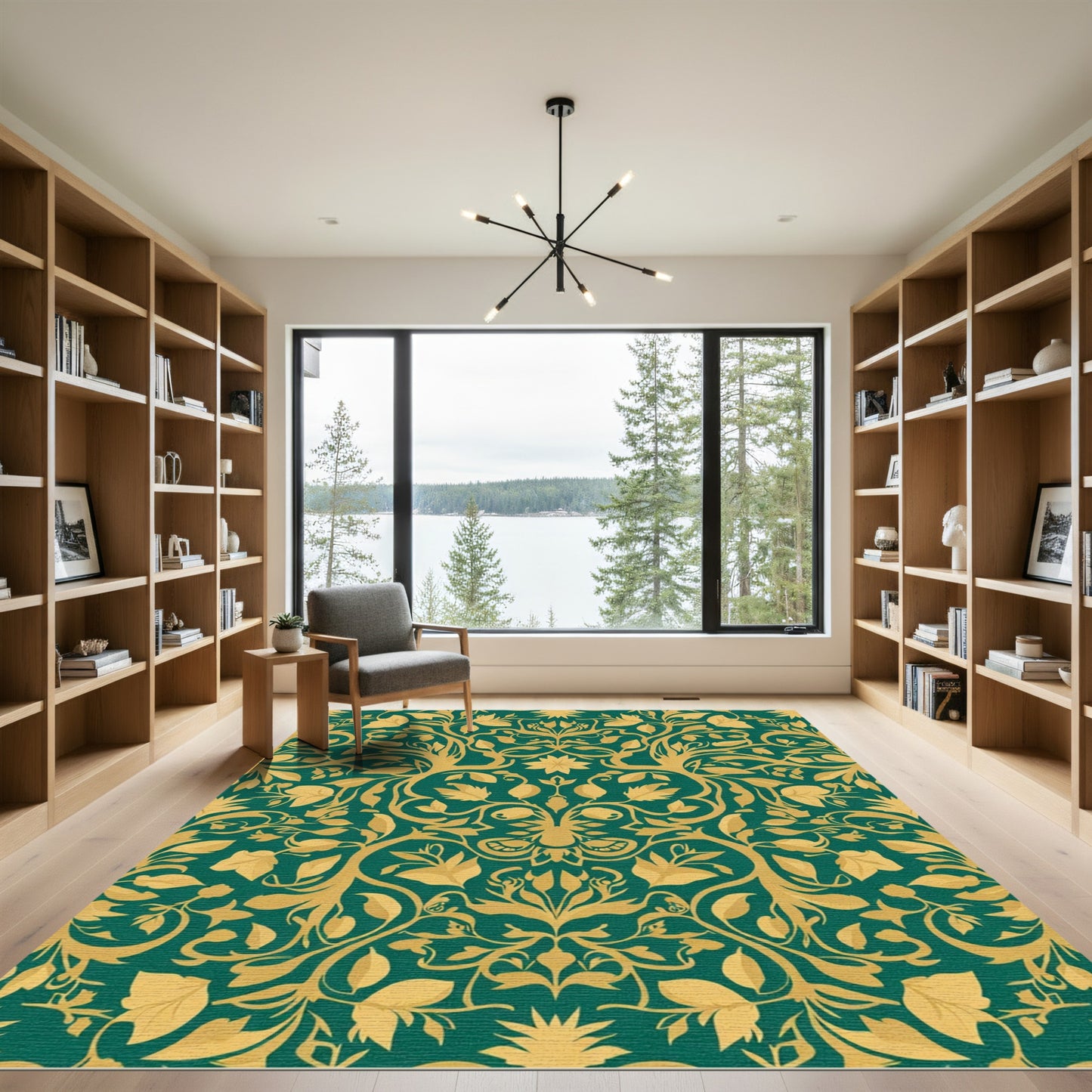 Emerald Gold Leaf Vine Art Rug