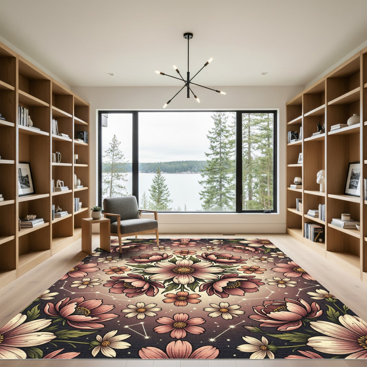 Pink Floral Constellation Mandala Rug