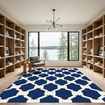Deep Blue Lattice Geometric Rug
