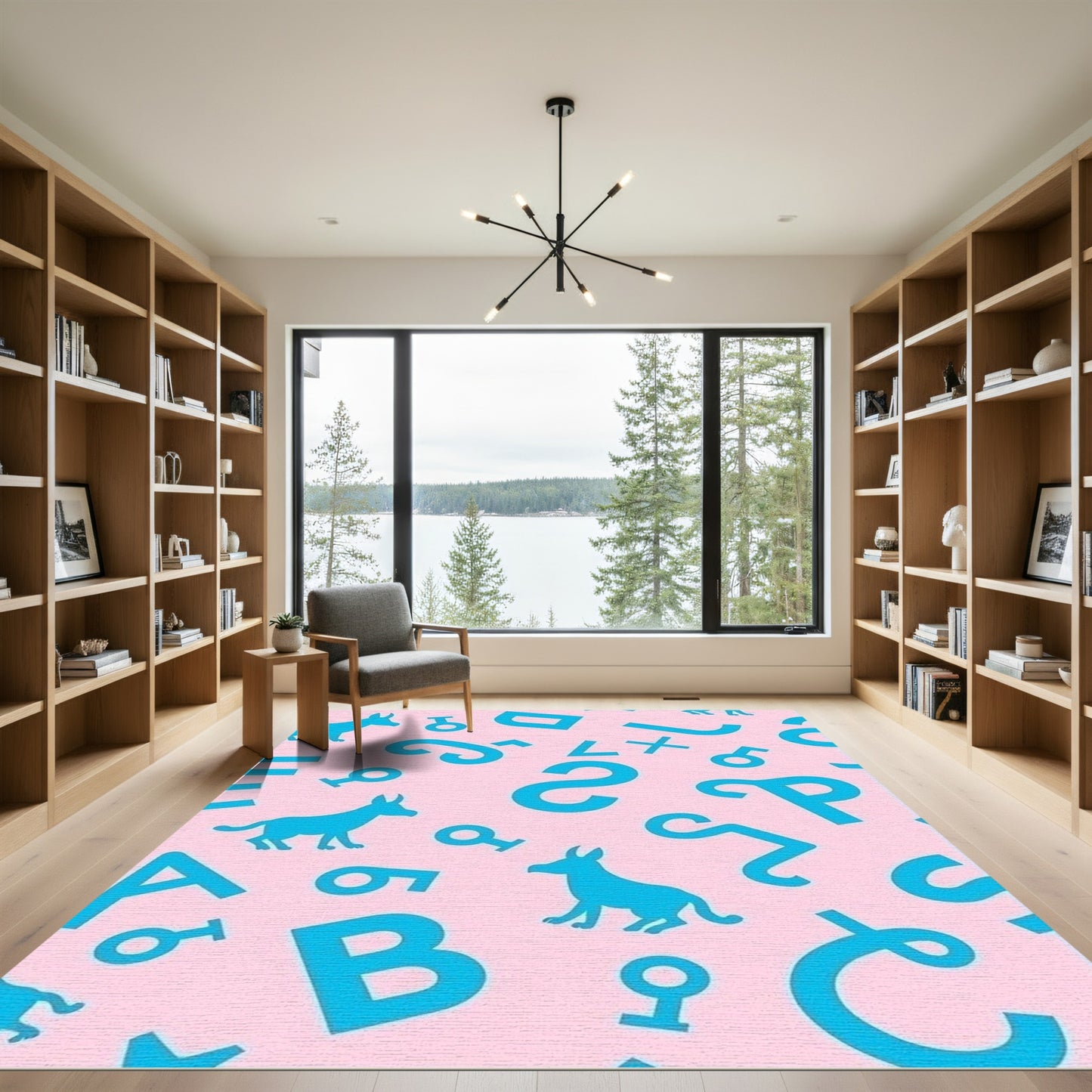Funny Blue Animal Alphabet Pattern Rug