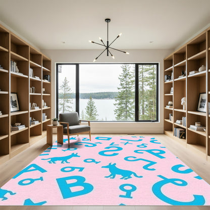 Funny Blue Animal Alphabet Pattern Rug