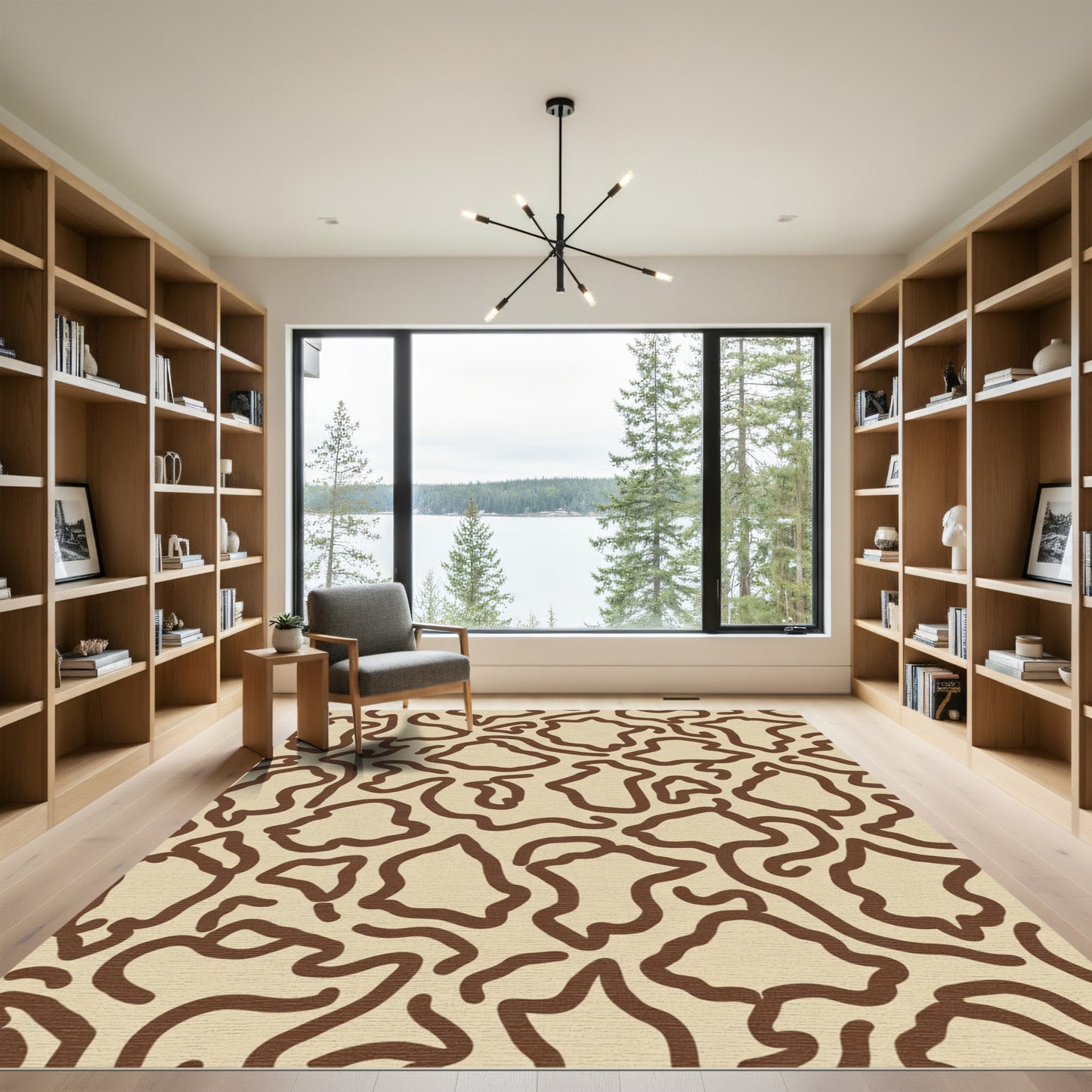 Abstract Brown Organic Blob Rug