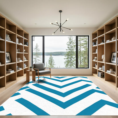 Teal White Zigzag Chevron Abstract Rug
