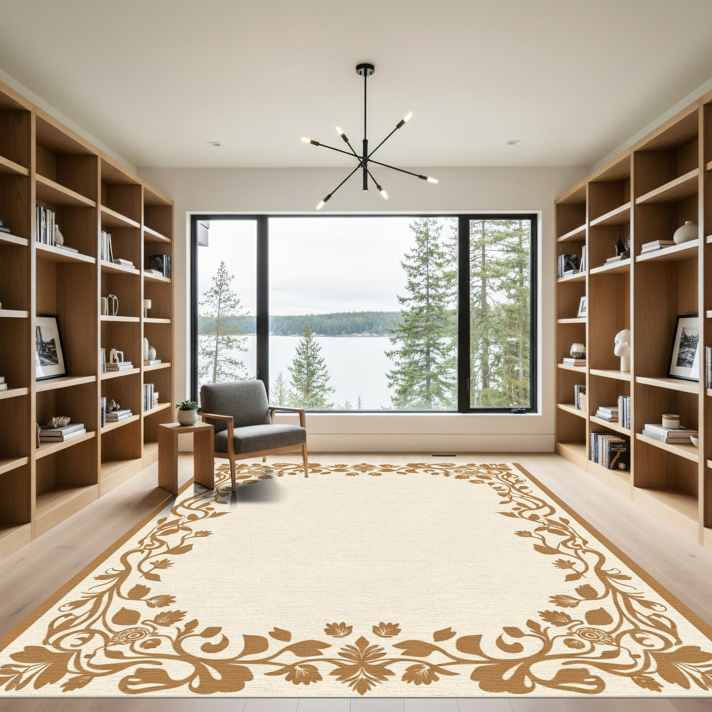 Golden Floral Vine Border Rug