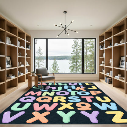 Colorful Pastel Bubble Letter Alphabet Rug