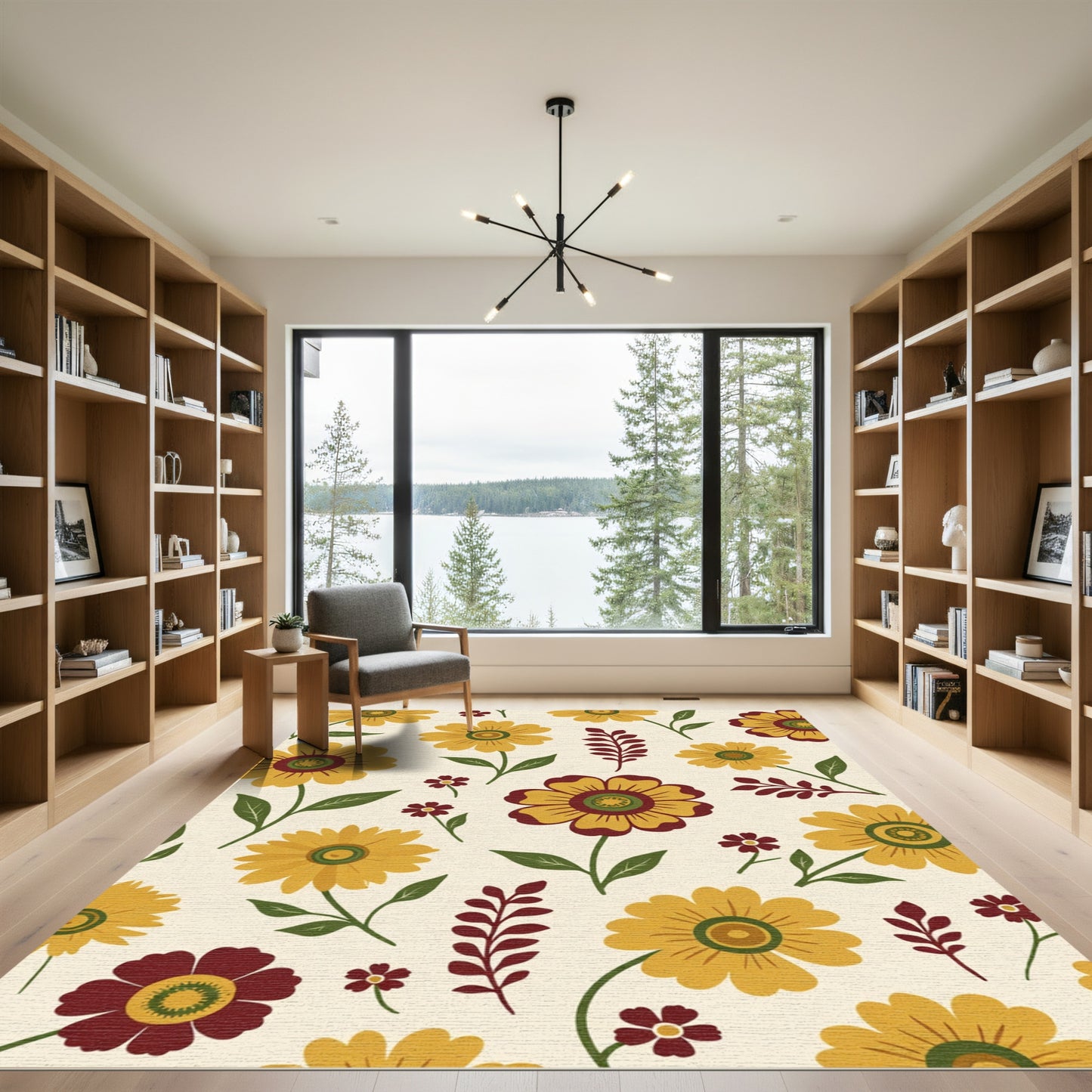 Golden Yellow Bloom Branch Arrangement Rug