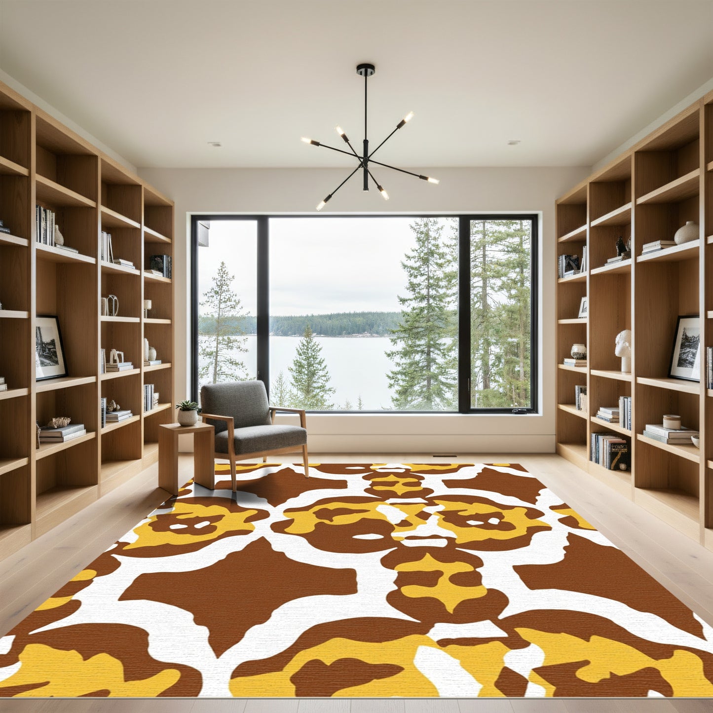 Brown Yellow Abstract Organic Arrangement Rug