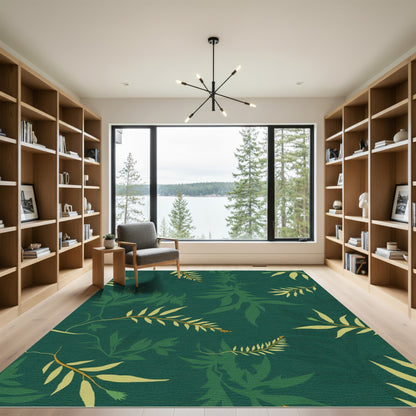 Deep Emerald Foliage Botanical Whimsy Rug