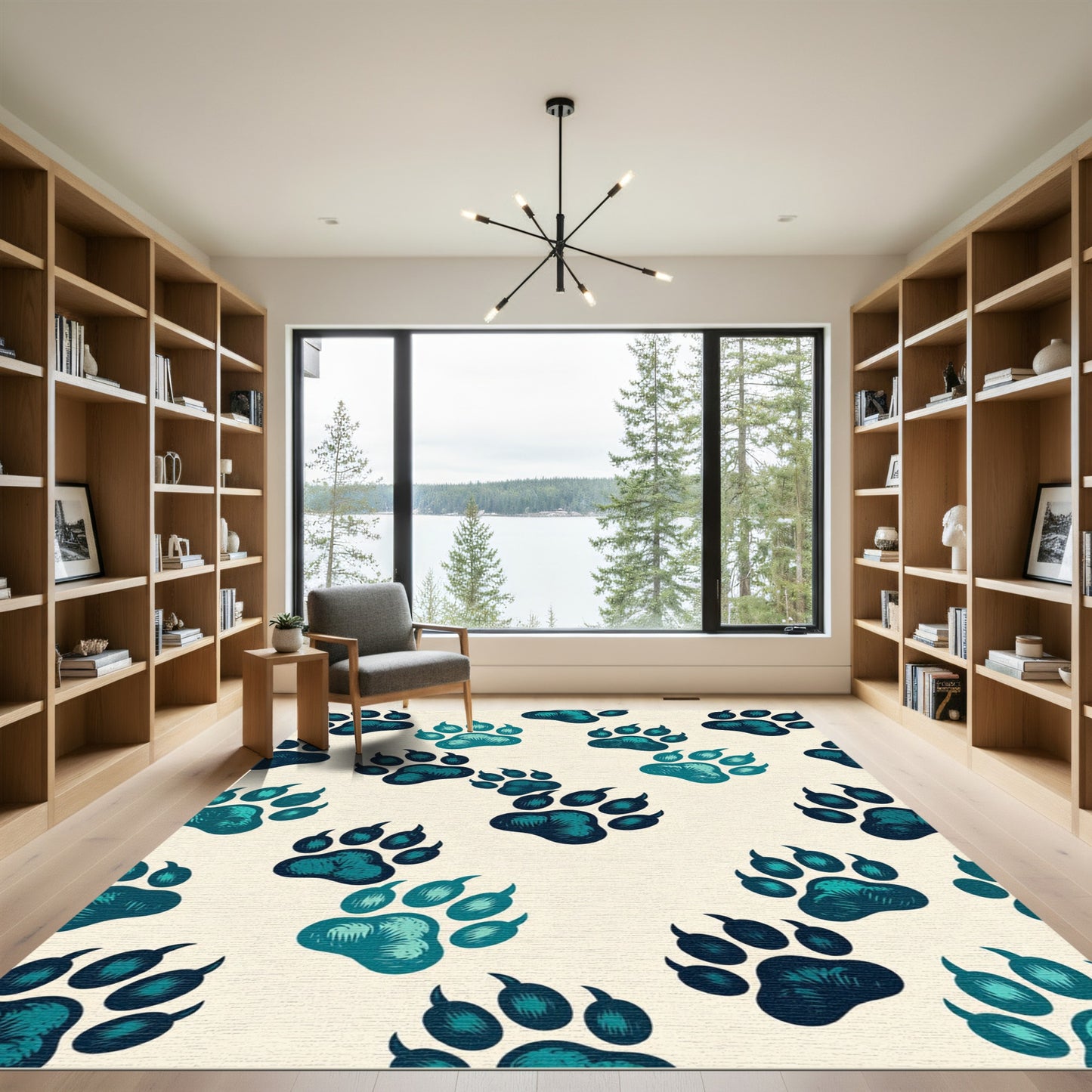 Woodland Teal Paw Print Repeat Rug