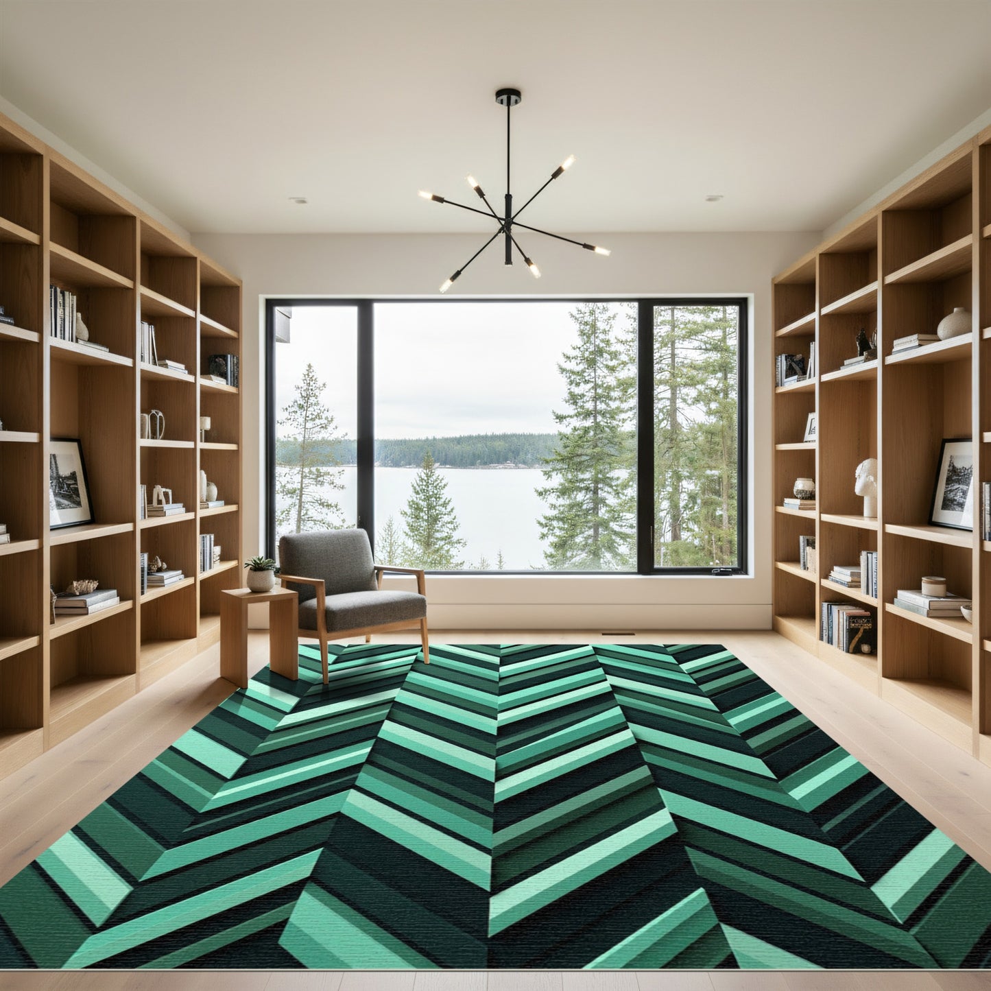 Modern Teal Chevron Inlay Rug