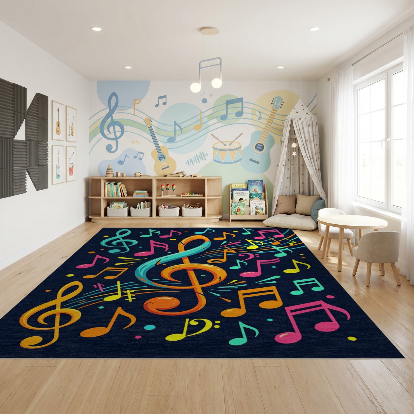 Vibrant Treble Clef Music Notes Rug