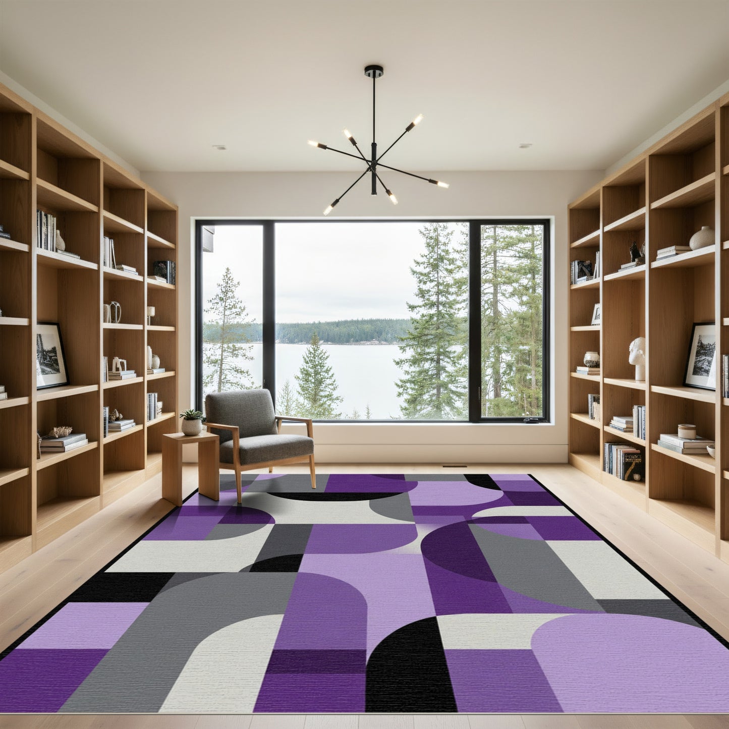 Purple Gray Geometric Rounded Squares Rug