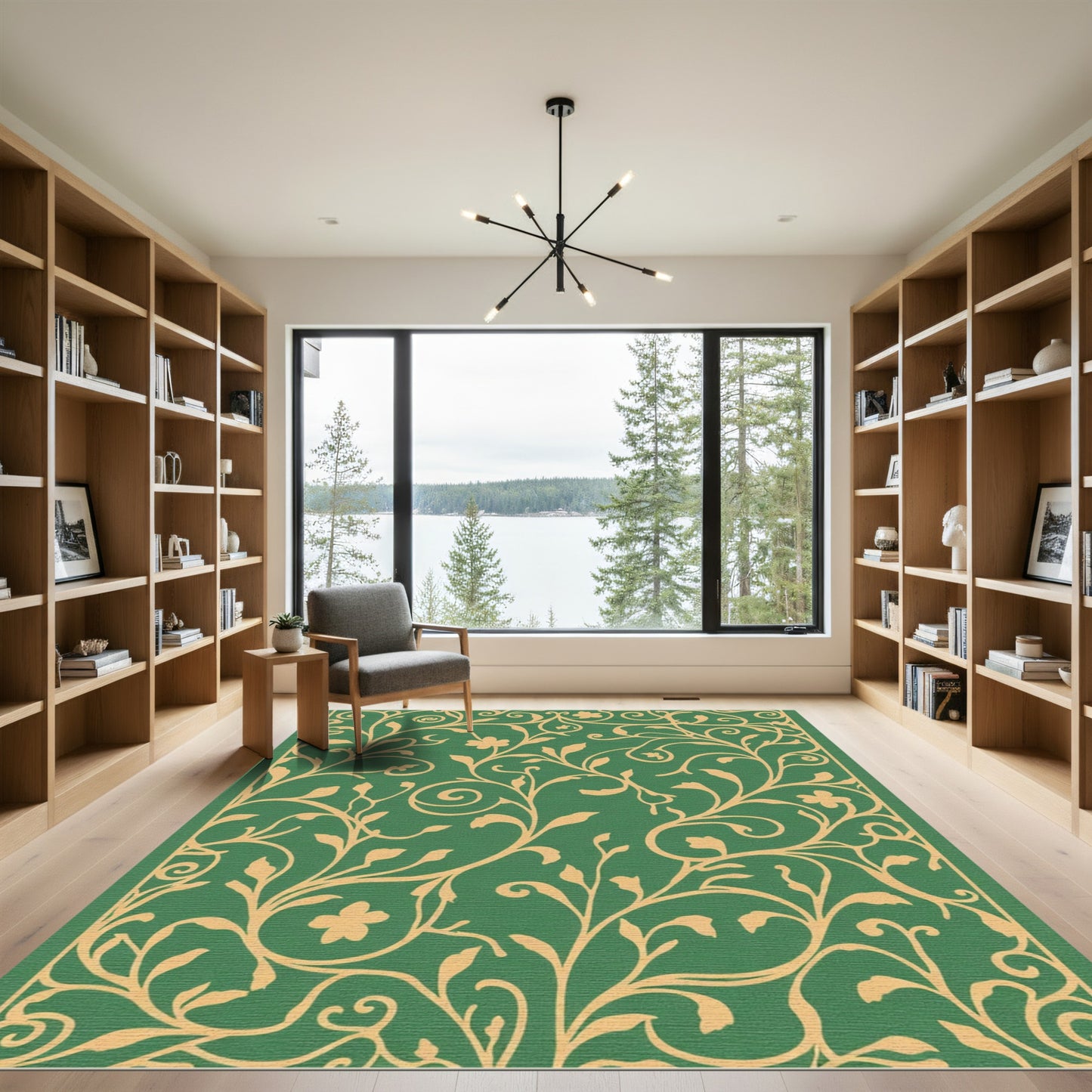 Emerald Green Floral Vine Swirls Rug