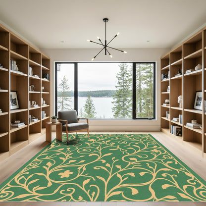 Emerald Green Floral Vine Swirls Rug