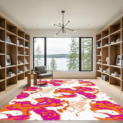 Abstract Orange Pink Orchid Bloom Rug