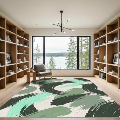 Green Sage Brushstroke Swirl Rug