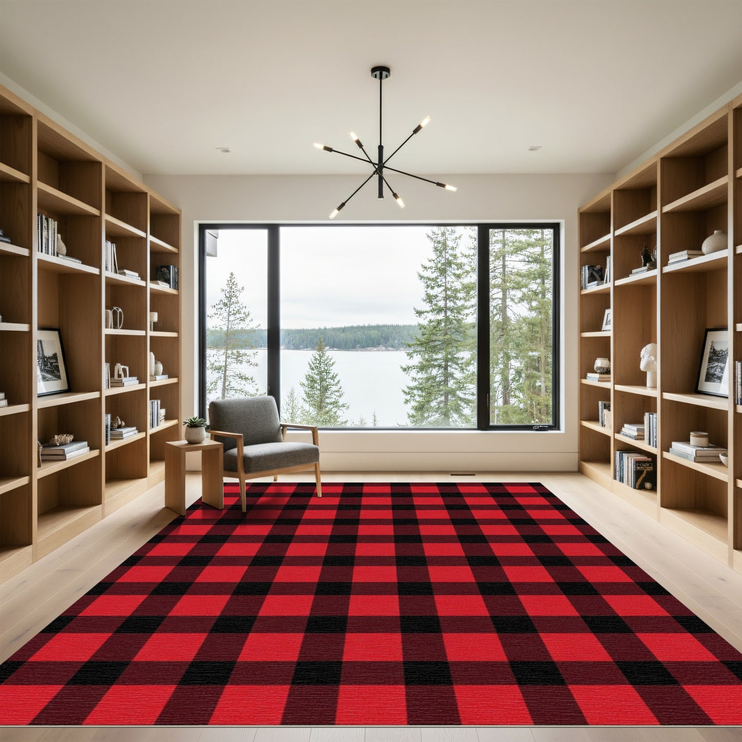 Crimson Black Buffalo Check Square Rug