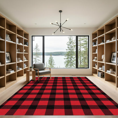 Crimson Black Buffalo Check Square Rug