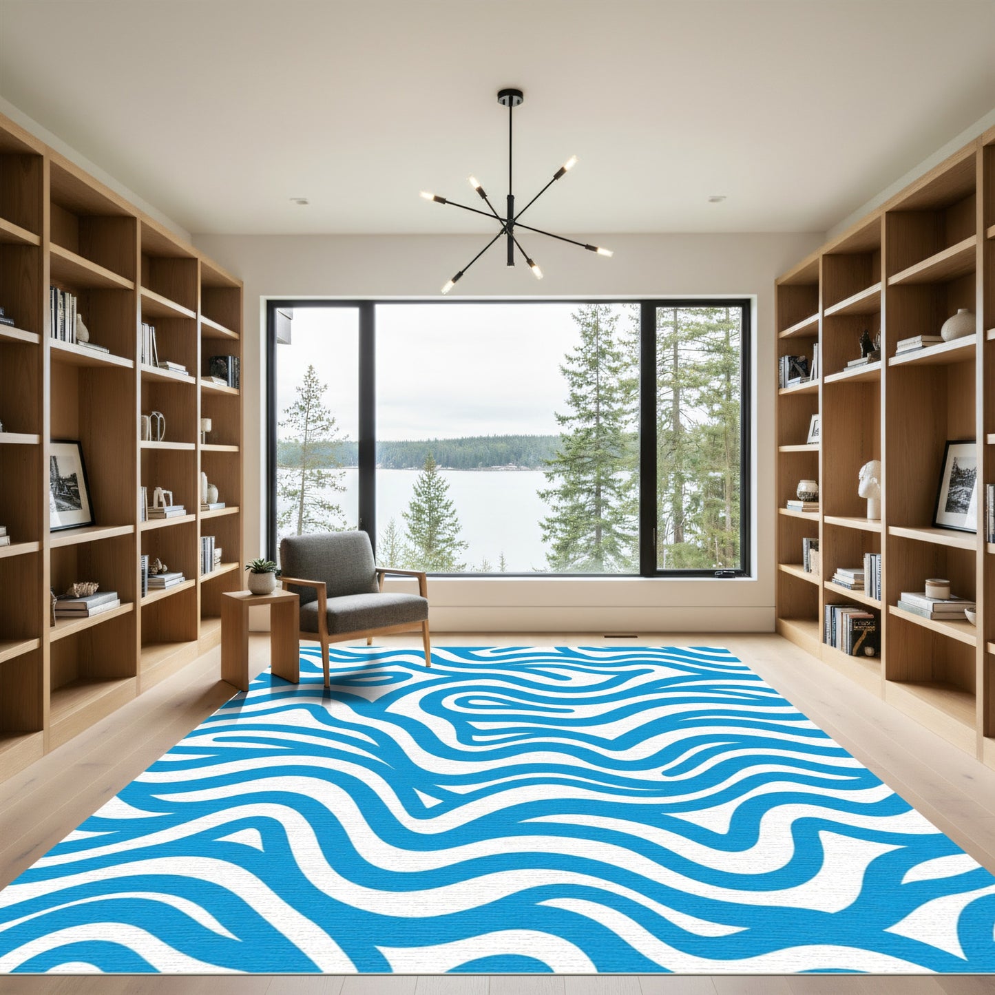 Bright Blue Wavy Lines Rug